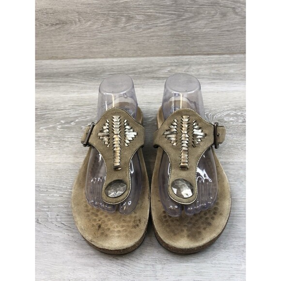 Zodiac Apache Women's Khaki Leather Slip On Adjustable Thong Sandals Size US 9M - Picture 2 of 8